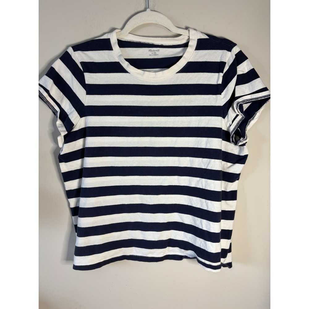 Madewell Navy White Striped Short Sleeve Cotton T-Shirt AN135‎ XL